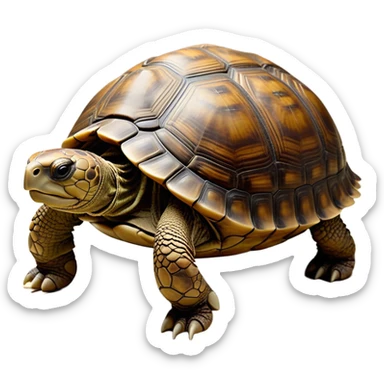 cinematic-tortoise-realistic-full-body-walking-emoji,-sturdy-domed-shell-in-rich-earthy-tones,-thick-scaled-legs-moving-slowly-but-deliberately,-wrinkled-wise-face-peering-ahead-with-calm-determination,-small-dark-eyes-reflecting-centuries-of-patience,-textured-leathery-skin-contrasting-with-the-hardness-of-its-shell,-simplified-yet-realistic-focused-features,-highly-detailed,-glowing-with-an-ancient-earthy-warmth sticker