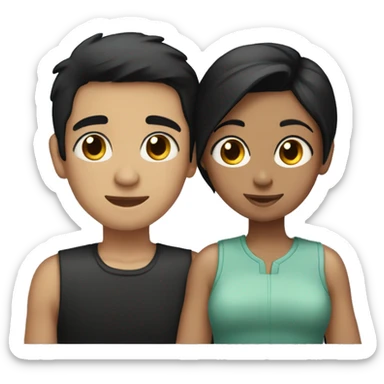 Girl with black hair cuddling skinny boy with short black hair sticker