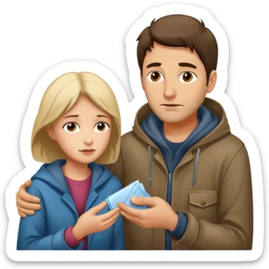 Man attending to a homeless woman sticker