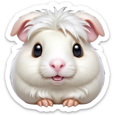 Cinematic Comical White Guinea Pig Portrait Emoji, Head tilted dramatically with an exaggeratedly amused expression, featuring a glossy, pristine white fur with an adorably scrunched face, wide, expressive dark eyes filled with playful disbelief, Simplified yet hilariously expressive features, highly detailed, glowing with a slightly sassy glow, high shine, dramatic yet playful, stylized with an air of cheeky mischief, bright and endearing, soft glowing outline, capturing the essence of a spirited and over-the-top guinea pig, so meme-worthy it feels like it could side-eye its way into internet fame instantly! sticker