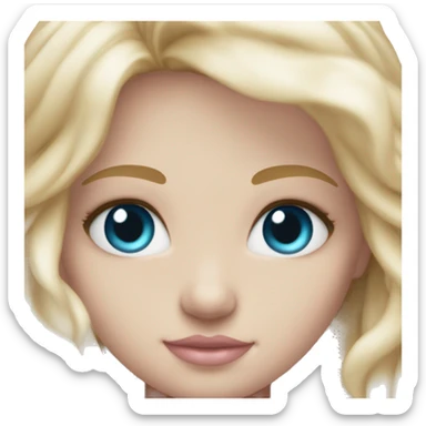 ocean blue doll eyes, blonde glowing silky long hair, girl, feminine, fragile, pink, angelic, in love sticker