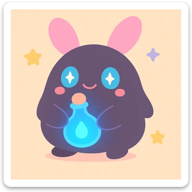 Change the liquid in the fantasia bottle to a vibrant blue, keeping the whimsical, cute style and all other details the same. sticker