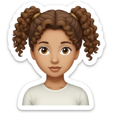 mixed girl with curly brown hair n ponytail sticker