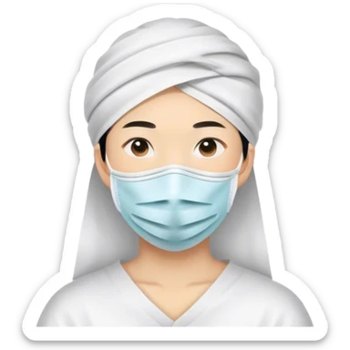 Asian with a face mask sheet sticker