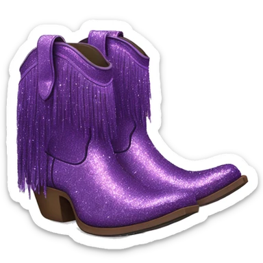 Realistic purple fashion cowgirl boots with sparly shiny glitter fringe on them. sticker