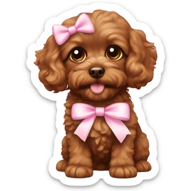 mini brown cavapoo with light pink bow sticker