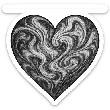 heart with a swirling ink marble, digital illustration sticker