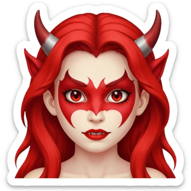 a long-haired red face paint devil girl  sticker