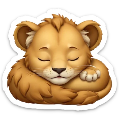 Meme-Worthy Cute Sleeping Lion Cub Portrait Emoji, Head resting peacefully with a contented smile, showcasing a robust build and a luxuriously soft tawny Fur with a flowing mane, eyes shut in a serene, restful nap, Simplified yet hilariously adorable features, highly detailed, glowing with a soft, drowsy light, high shine, relaxed and utterly lovable, stylized with an air of playful laziness, bright and heartwarming, soft glowing outline, capturing the essence of a comically sleepy Lion Cub, so meme-worthy it feels like it could instantly become the next viral sensation of adorable slumber! sticker
