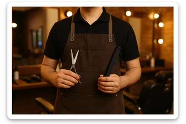 yuzi ko'rinmasin sartaroshxonada ishlayotganini tasvirlab ber sticker