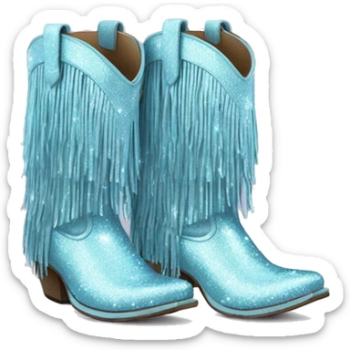 Realistic pastel blue fashion cowgirl boots with sparkly shiny glitter fringe on them. sticker