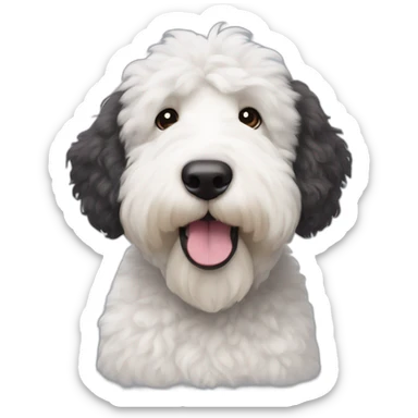 handsome sheepadoodle, white chest, white center of face, nice mustache, great posture sticker