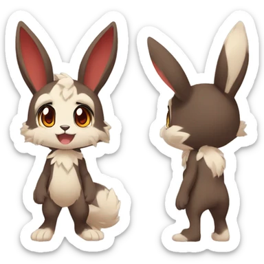 Cute, Chibi, Kemono-style, Anthro, Fur-Sona, Dark-Brown, Normal-type-Ground-type Tan-Rabbit-Fakémon with Dark-Red eyes, beige belly, beige paws, beige feet, beige freckles, full body sticker