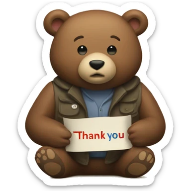 a bear in the background with a text saying "thank you" on top sticker