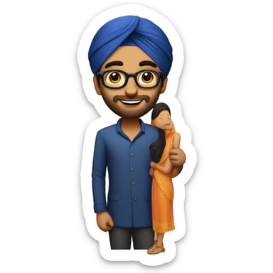a handsome punjabi boy with sikh turban proposing a beautiful girl with oval specs  sticker