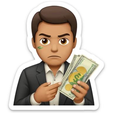a guy who holds his money in his hands and looks angrily because he doesn't want to share it with anybody, he is a cheapskate  sticker