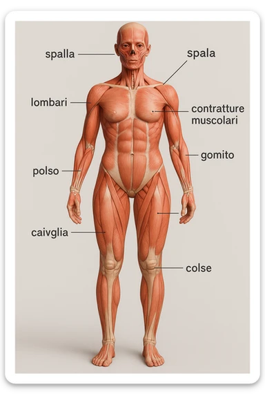 donna con infortuni e contratture frequenti in 3D immagine medica in italiano  sticker