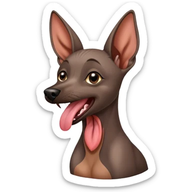 Cinematic Cute Yawning Xoloitzcuintle dog Portrait Emoji, Head tilted slightly with a dramatic, wide-open yawn, showcasing smooth, hairless ebony skin with gently relaxed wrinkles and floppy ears slightly drooping, round dark eyes barely open in drowsy contentment, Simplified yet irresistibly adorable features, highly detailed, glowing with a soft, cozy glow, high shine, relaxed yet expressive, stylized with a touch of whimsy, bright and endearing, soft glowing outline, capturing the essence of a sleepy yet affectionate guardian, so drowsy it feels like it could stretch out of the screen and curl up for a nap! sticker