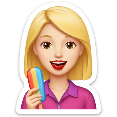 woman eating a popsicle, cheerful and simple sticker