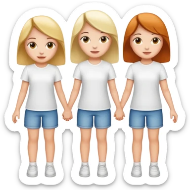 3 girls holding hand wearing white shirt sticker