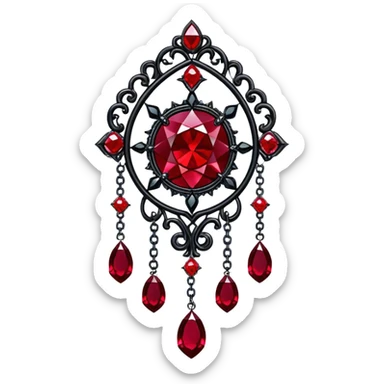 Epic gothic Hanging suncatcher, chains with shiny sparkly with ruby-gemstones and obsidian-gemstones,  sticker