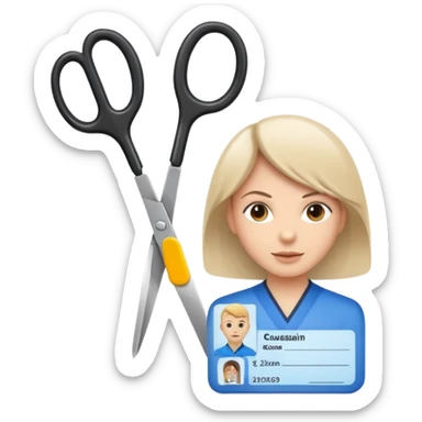 Scissors cutting an ID card in 2 parts.hyper realistic sticker
