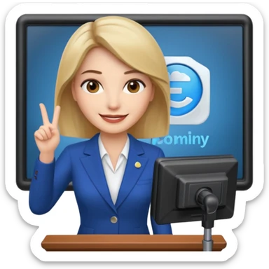 news anchor woman, with a screen with a prompter in front of her sticker