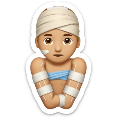 сделай на белом фото эмодзи человечек с ногой забинтованной колено sticker