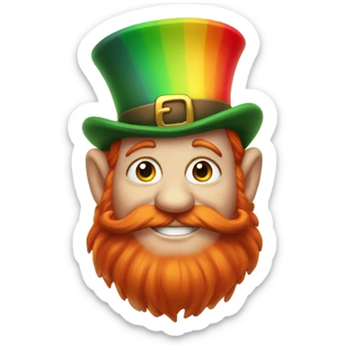red-headed leprechaun with a rainbow behind him and pots of gold at the ends of the rainbows sticker