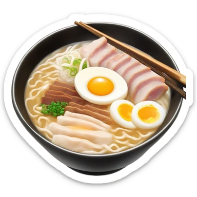 tonkotsu ramen with milky broth, 2 pieces of chashu pork and egg sticker