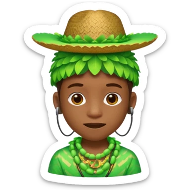 Create me an emoji of a cool Young Nigerian prince wearing a neon green gradient African patterns with  a "hula hat" (a Nigerian-inspired hat) and wearing earpods. sticker