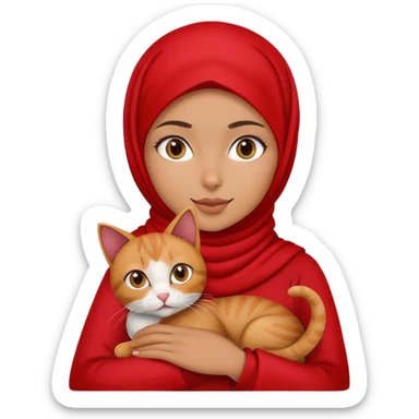 girl with red hijab and tanned skin. she's holding a cat sticker