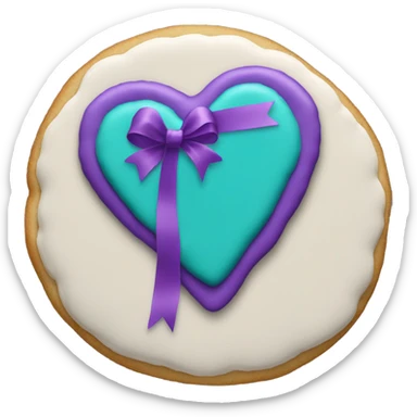 Cookie heart with teal purple support ribbon sticker