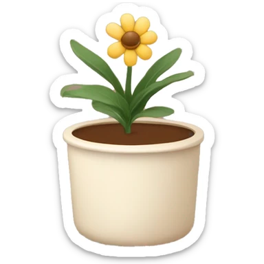 there is a pot in pastel brown colors and there is an indoor flower in it sticker