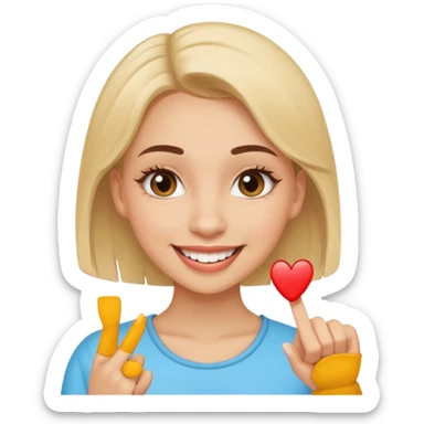 Emoji de una chica con el dedo sobre una esquina de los dientes sonriendo de forma coqueta   sticker