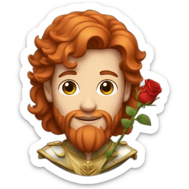 prince with long red hair holding a rose sticker