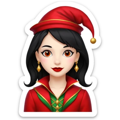 Jester girl, black and red suit, black hair sticker