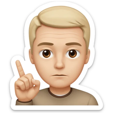 iOS-style 3D emoji: a person with slightly furrowed eyebrows, serious expression, head tilted forward, index finger raised and wagging, with motion lines around the finger to show movement sticker