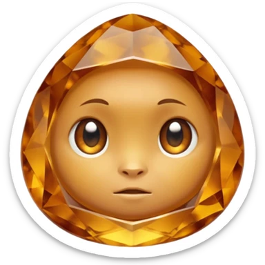 Single gemstone rock character, warm golden citrine, squat and heavy like a rock, with carved facets and tiny surface imperfections, cute round eyes  sticker