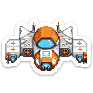 Compact space cruiser with orange accents sticker