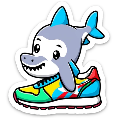 Colorful Bape sneaker with shark face design, bright colors, street style fashion sneaker sticker
