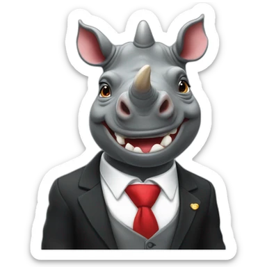 happy swag rhino wearing black suit with red tie sticker
