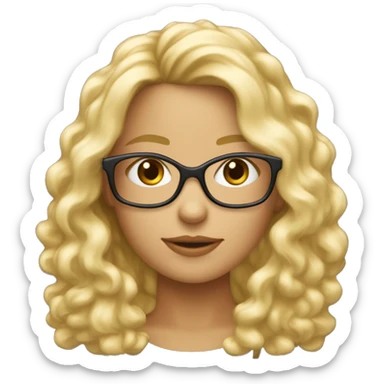 Fille cheveux blond foncé bouclés mi  long, yeux bleux, lunettes 40 ans sticker