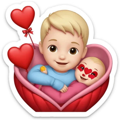 baby on a paper background with valentines day decor sticker