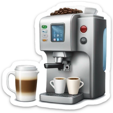 Coffee machine with a mug of coffee and milk container sticker