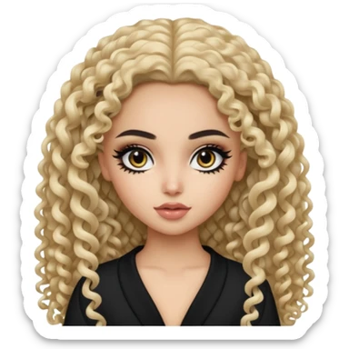 Pale Saudi beauty, pretty bratz, black eyeliner, curly long hair sticker