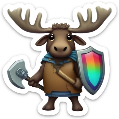 Retrowave moose with a flail and shield chibi  sticker