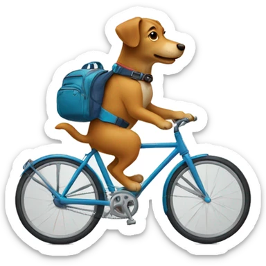 A dog is riding a bicycle and wearing a backpack. sticker