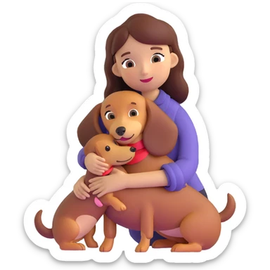 girl hugging dachshund sticker