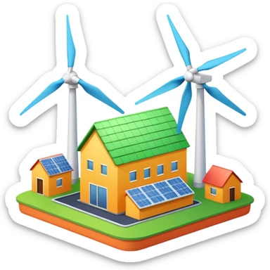 green-roofed factory with a wind turbine, clean and colorful sticker